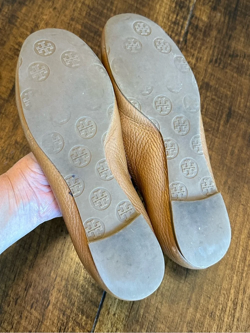 Tory Burch | Reva Tumbled Leather Travel Ballet Flats in Royal Tan, Size 7.5/8